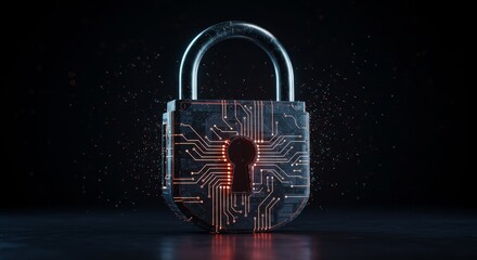 Abstract Digital Security Padlock With Glowing Circuitry Photo