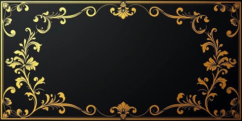 Elegant black backdrop with ornate golden floral frame ,  gilded,  blossom