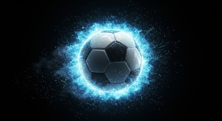 Fototapeta premium Abstract Digital Render Of A Soccer Ball Surrounded By Blue Energy