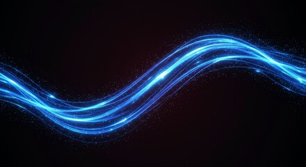 Abstract Glowing Blue Light Wave Motion Against Dark Background Illustration