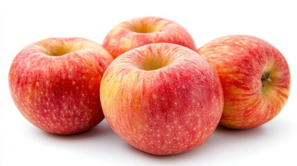 Fresh gala apples studio shot showing vibrant skin texture and colors placed on a white background