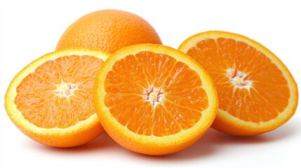 Fresh Oranges Slices on White Background Delicious Citrus Fruit Healthy Nutrition Close Up Studio Shot