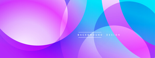 Abstract vibrant background. Overlapping circles create smooth color gradients, purple to blue hues dominate design. Minimalist text present.