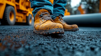 Boots on asphalt at a construction site