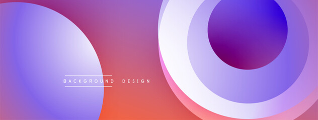Abstract gradients form circles, creating vibrant background. Modern design utilizes purple, blue, pink, orange hues.