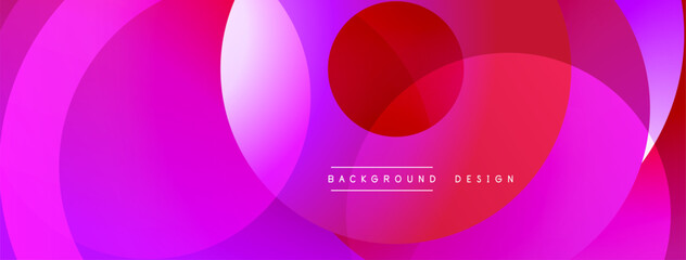 Vibrant overlapping circles create abstract gradient background. Pink, purple, red hues dominate composition. Modern design element.