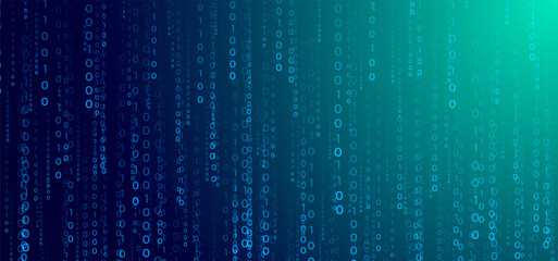 Digital technology binary code blue green background, cyber nano information, abstract communication, innovation future tech data, internet network connection, Ai big data, line dot illustration 3d