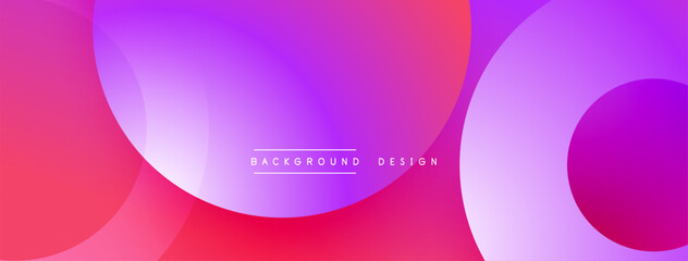 Abstract vibrant background. Overlapping circles create dynamic color gradients, ranging from pinks to purples. Minimalist design features text elements.