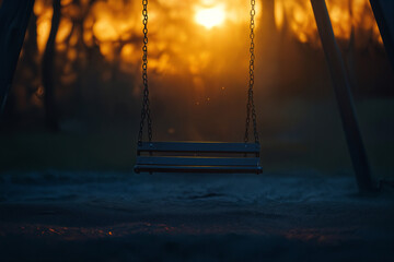 a lonely swing in the setting sun
