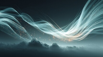Abstract Light Waves Over Clouds Background