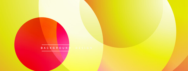 Abstract background features overlapping circles. Colors range from yellow, orange, red. Modern design elements create dynamic visual effect.