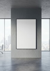 Blank Poster Mockup In Modern Interior with Concrete Wall and Windows