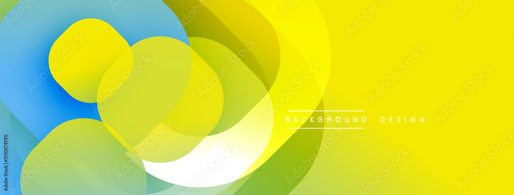 Poster abstract vibrant design features overlapping circles, gradients. yellow dominates, complemented by b