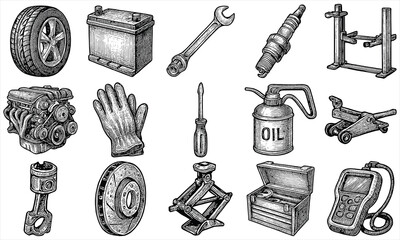 Hand Drawn Car Repair Tools
