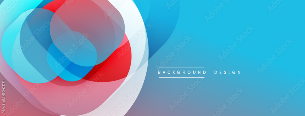 Poster Abstract fluid shapes, vibrant colors blend. Blue, red, white create dynamic composition. Modern design element for backgrounds.