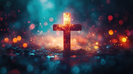 Bright Watercolor Cross and Circle Symbol of Faith Community