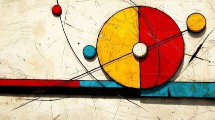 Abstract Geometric Composition with Red, Yellow, and Blue Circles