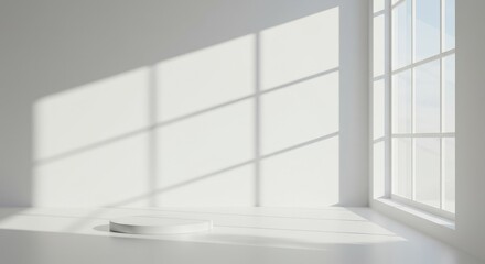 Clean White Interior With Window Casting Geometric Shadow on Wall Photo