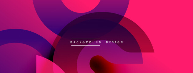 Abstract geometric composition. Overlapping shapes create vibrant pink, purple gradients. Modern design suitable for backgrounds, banners.