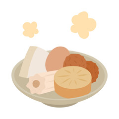 おでん。フラットなベクターイラスト。
Oden. Flat vector illustration.