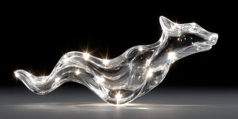 Naklejka premium abstract glass wolf figure illuminated with sparkling light accents against black background