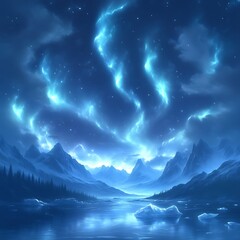 Fototapeta premium Frozen landscape with an ethereal aurora borealis.