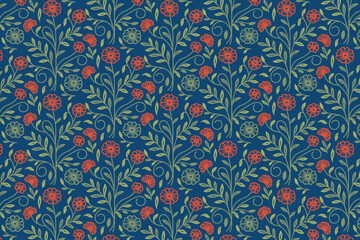 cotton flower seamless motif, line floral hand sketch, abstract botanical art pattern, outlined flower textile design, modern home textile idea, floral pattern for fashion, repeat flower wall print

