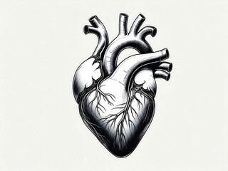 Detailed Artistic Human Heart Drawing - Anatomical Illustration with Creative Flair on White Background.