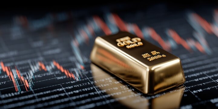 gold bullion ingot bar on financial stock market chart background wealth investment trading