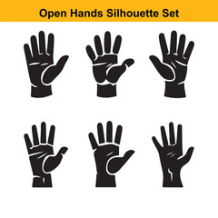Six open hands silhouette set vector illustration