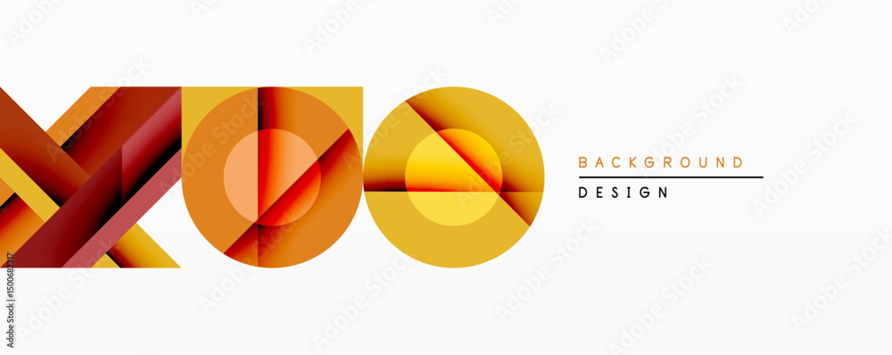 Aufkleber Abstract geometric design features overlapping shapes, gradients ranging from red to yellow. Minimalist composition suitable for backgrounds or modern branding. Clean lines, dynamic visual impact.