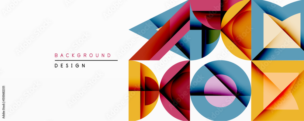 Fototapete abstract geometric shapes overlap, creating vibrant colorful design. composition features triangles,