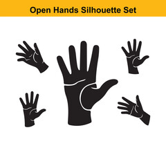 Fototapeta premium Five open hands silhouette set vector illustration