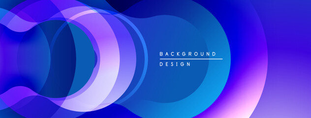Abstract flowing shapes, vibrant blues, purples create dynamic background. Modern design, smooth gradients suggest movement, depth.