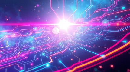 Obraz premium Abstract Circuit Board with Glowing Lines