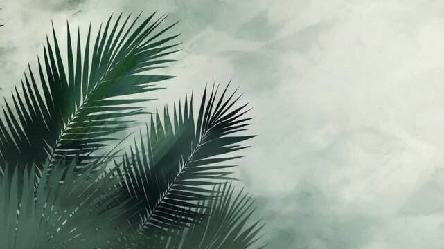Elegant palm leaves create a serene, tropical atmosphere against a soft, muted background.
