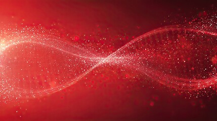 Abstract red background with a swirling wave of light particles and bokeh effect