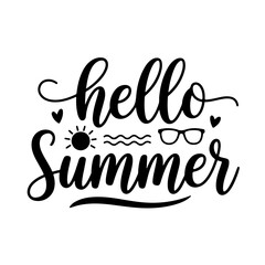 Hello Summer. Summer Quotes Vector Design Isolated on White Background