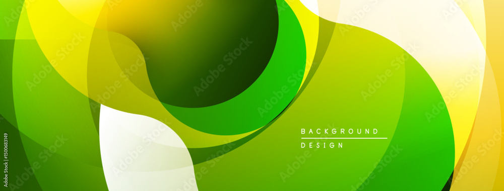 Fototapete abstract dynamic composition. smooth flowing shapes, vibrant greens, yellows create modern visual ef