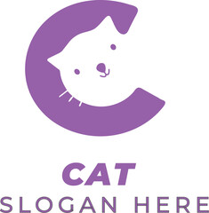 Cat Head Vector Forming Letter C in Vibrant Purple