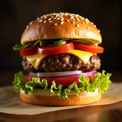 Delicious Double Cheeseburger with Fresh Produce on Kraft Paper