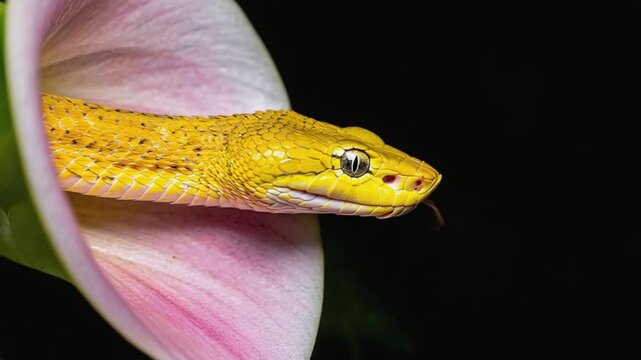 close up of a yellow snake. 
