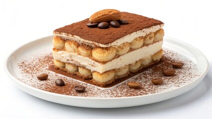 Layered Tiramisu Dessert with Coffee Beans and Almond, Italian Sweet Treat, Recipe Dessert, Pastry