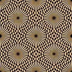 &ldquo;Seamless optical illusion pattern with warped grid lines in black and beige, visually dynamic design for fashion-forward textiles&rdquo;
