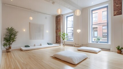 Fototapeta premium Spacious, bright interior of a minimalist yoga .
