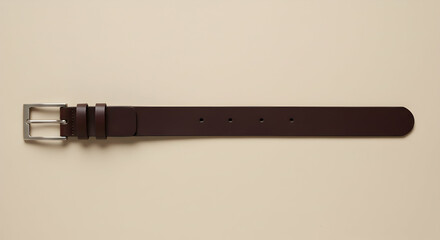 Fototapeta premium Leather Belt with Silver Buckle on Neutral Background