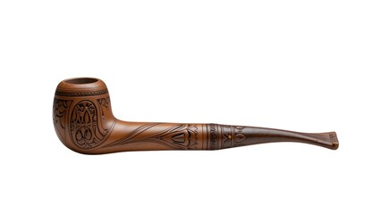 19th Century Austrian Hand Carved Wooden Pipe Folk Motifs Isolated