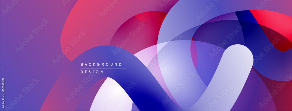 Aufkleber Abstract fluid shapes, vibrant colors blend. Modern design, smooth gradients create dynamic composition. Purple, blue, red hues dominate.