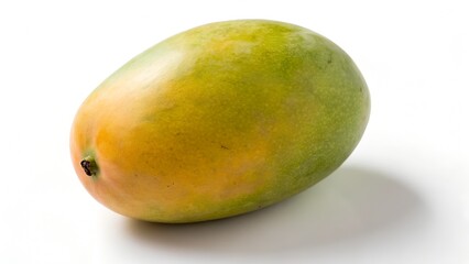 Single Carrie Mango on White Background with Natural Sunny Lighting