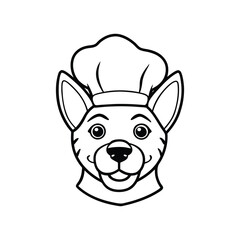 Line art illustration of a dog face with a chef hat.eps